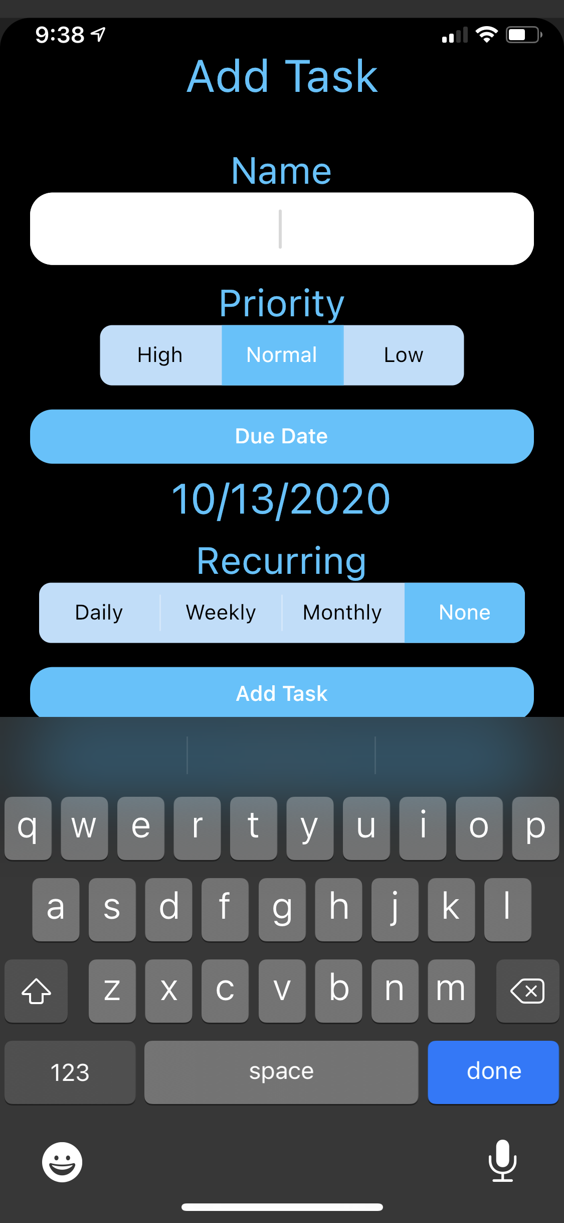 Add Task Interface