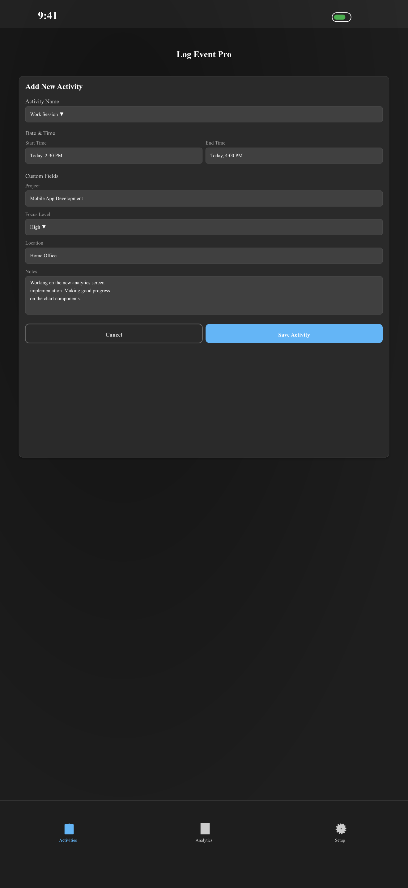 Event logging interface